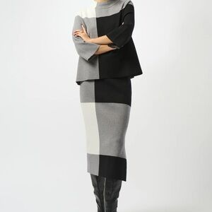 Joseph Ribkoff Black, Gray & White Colorblock Midi Dress Set